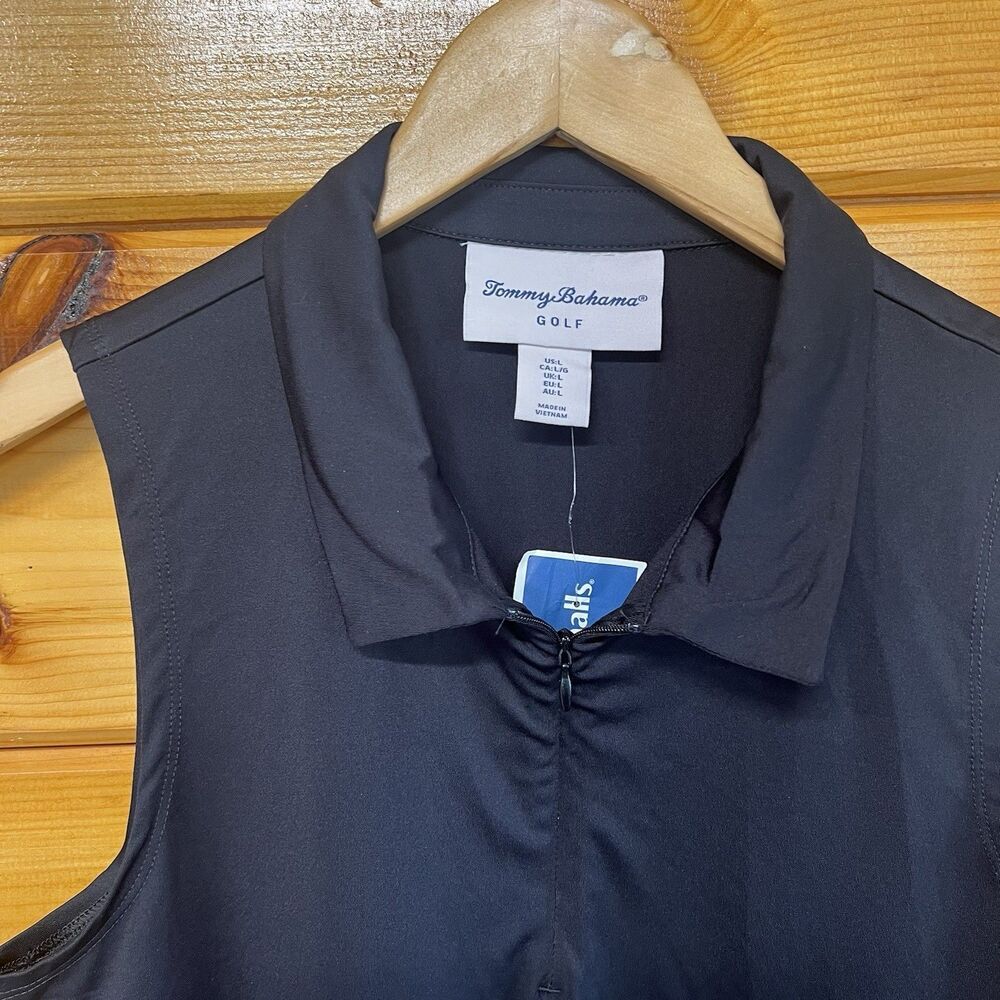 NWT Tommy Bahama Golf 1/4 Zip Collared Sleeveless Top Black Womens Large - Picture 2 of 4